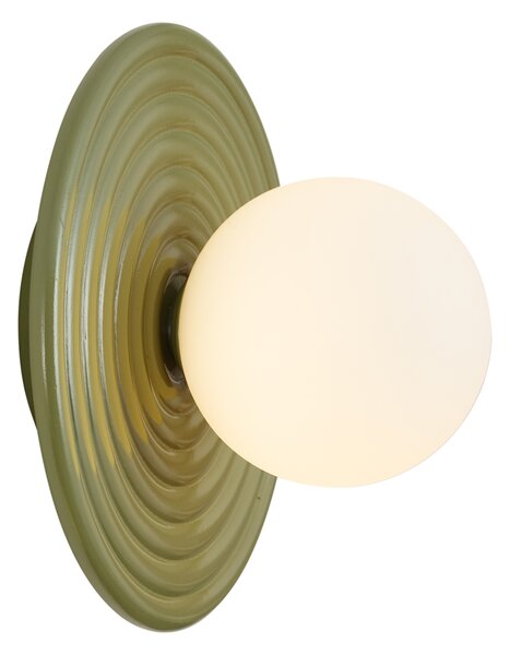 Retro Lampa ścienna zielona z okrągłym kloszem opalowym 20 cm IP44 - Lila