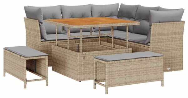 Zestaw Mebli Ogrodowych Komplet Wypoczynkowy Narożny Z Poduszkami 8-Częściowy Beżowy Rattan Na Taras Balkon Ogród