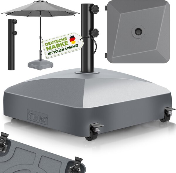 Podstawa parasola tillvex® GRAVIA z kókami i hamulcami, kolor antracytowy | Podstawa parasola z moliwoci napenienia 37 litrów / 56 kg | Waga parasola i parasola ogrodowego Ø 1,8-3,7 m | Podstawa parasola wiszcego odporna na warunki atmosferyczne