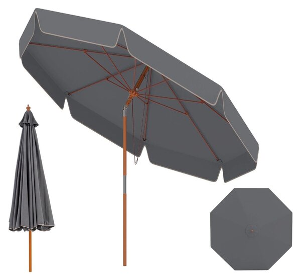 KOMFOTTEU 300 CM Parasol ogrodowy, duy parasol falisty z regulacj nachylenia o 30° za pomoc przycisku, parasol typu marketowego z drewnianym trzonkiem z buku i 8 ebrami z wókna szklanego, parasol wiszcy na taras, patio, basen, pla