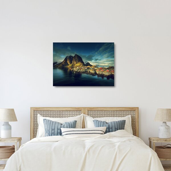 Obraz na szkle wioski rybackiej w Norwegii (70x50 cm)