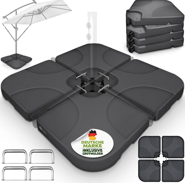 Tillvex® Stojak na parasol antracyt 60 litrów / 80 kg - 4-czciowy do parasola wspornikowego z metalowym cznikiem | ciar parasola mona wypeni wod lub piaskiem | stojak na parasol wspornikowy odporny na warunki atmosferyczne