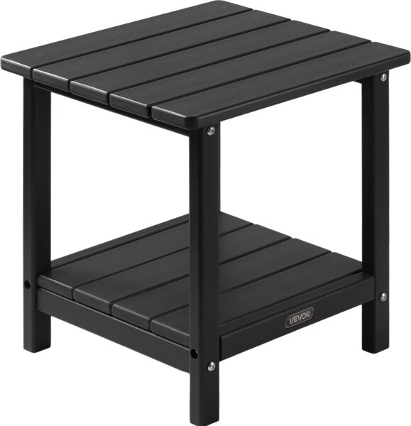 Plastikowy stolik boczny VEVOR, 45x38x44 cm, stolik ogrodowy wykonany z HDPE, stolik balkonowy z 2 pókami, stolik nocny, stolik kawowy, stolik dekoracyjny, odpowiedni na taras, basen, pla, werand, ogród, czarny