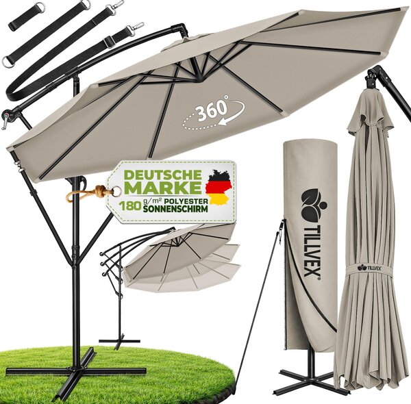 Tillvex Parasol ogrodowy Taupe Ø 350 cm Parasol ogrodowy Parasol targowy Parasol balkonowy Aluminiowy Regulowany