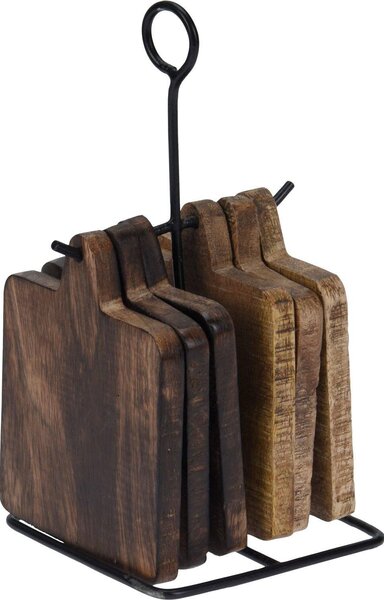 Podkładki drewniane na metalowym stojaku, 6 sztuk