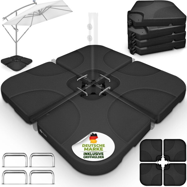 Tillvex® Stojak na parasol czarny 60 litrów / 80 kg - 4-czciowy do parasola wspornikowego z metalowym cznikiem | waga parasola moe by wypeniona wod lub piaskiem | stojak na parasol wspornikowy odporny na warunki atmosferyczne