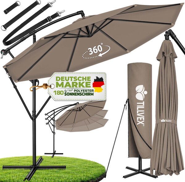 Tillvex Parasol ogrodowy Cappuccino Ø 350 cm Parasol ogrodowy Parasol targowy Korba Balkon Aluminiowy Odchylany