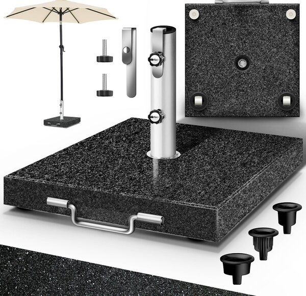 Stojak na parasole tillvex® Granite z kókami i uchwytem transportowym antracyt - 27 kg Square | Stojak na parasole z rur ze stali nierdzewnej | Stojak na parasole balkonowe do masztów 16-48 mm i parasoli o rednicy 300 cm