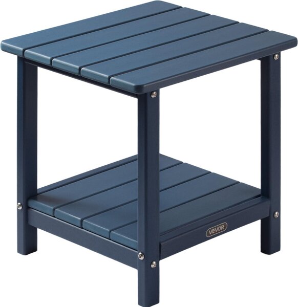 Plastikowy stolik boczny VEVOR, 45x38x44 cm, stolik ogrodowy wykonany z HDPE, stolik balkonowy z 2 pókami, stolik nocny, stolik kawowy, stolik dekoracyjny, odpowiedni na taras, basen, pla, werand, ogród, niebieski