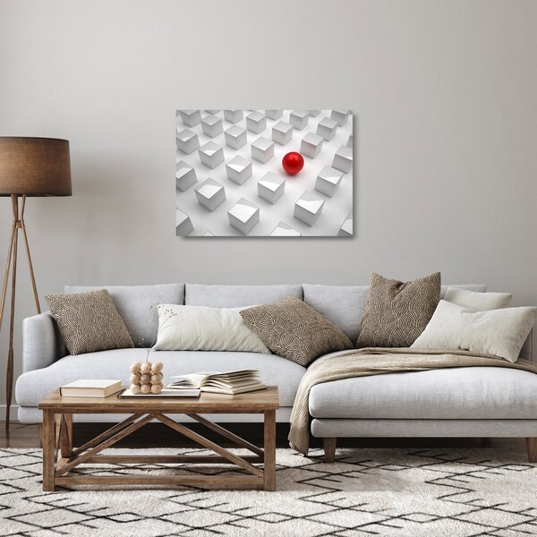 Obraz na szkle abstrakcji - sześcian z kulą (70x50 cm)