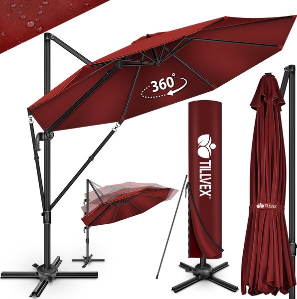 Tillvex® Premium parasol aluminiowy 330 cm czerwony + pokrowiec i ochrona przed wiatrem | parasol wspornikowy 6-krotny regulowany za pomoc korby | parasol ogrodowy 360° obrotowy przechylany | parasol na korb UV50+ duy wodoodporny