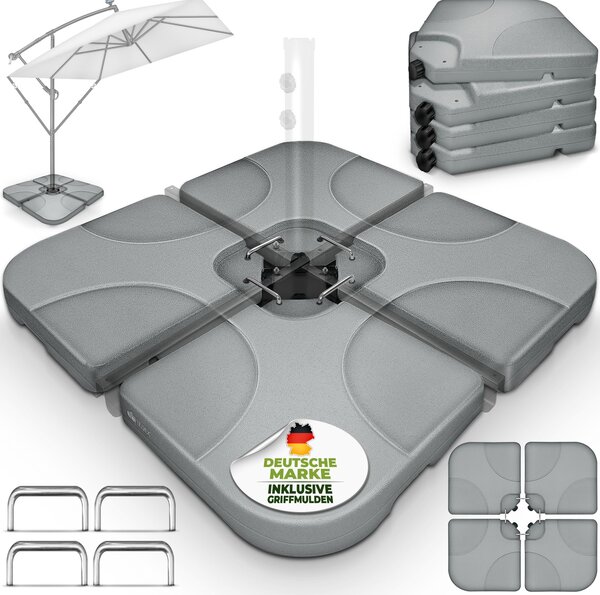 Tillvex® Stojak na parasol szary 60 litrów / 80 kg - 4-czciowy do parasola wspornikowego z metalowym cznikiem | waga parasola moe by wypeniona wod lub piaskiem | stojak na parasol wspornikowy odporny na warunki atmosferyczne