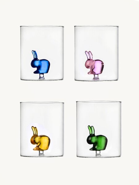 Komplet ręcznie wykonanych szklanek ze szkła borokrzemowego Rabbit, 4 elem
