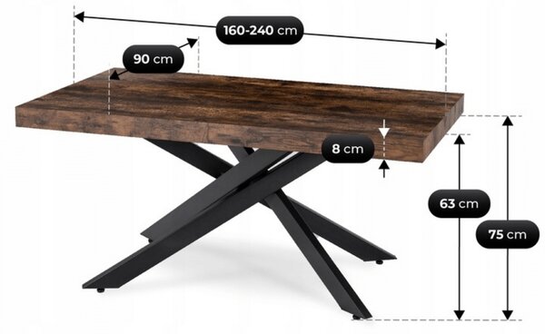 Stół Prostokątny Rozkładany HAMPTON 160-240 cm Dąb Rustykalny/Czarny do Jadalni Nowoczesny Loft