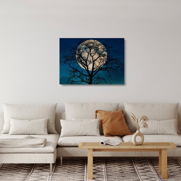 Obraz na szkle drzewa z pełnią księżyca (70x50 cm)