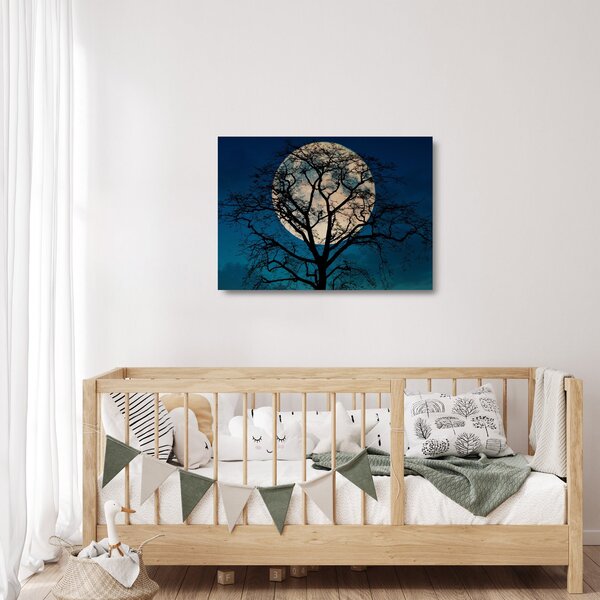Obraz na szkle drzewa z pełnią księżyca (70x50 cm)