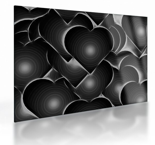 Obraz na szkle czarno - białych serc (70x50 cm)