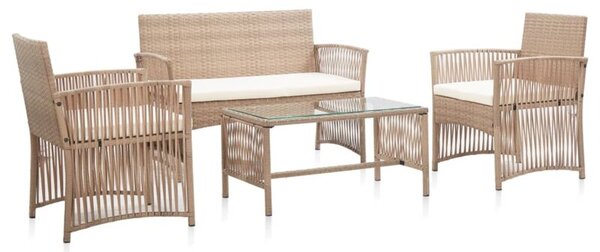 Zestaw Mebli Ogrodowych Komplet Wypoczynkowy Z Poduszkami 4-Częściowy Beżowy Rattan Na Taras Balkon Ogród