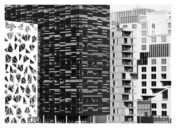 Obraz na szkle architektury czarno-białej (70x50 cm)