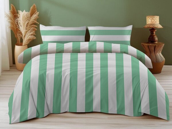 Pościel bawełniana STRIPES biało-zielona Rozmiar pościeli: 70 x 90 cm | 140 x 200 cm