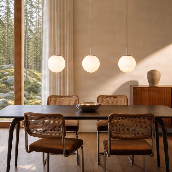 Lampa Wisząca Lindby, Marike, ściemnialny, biały, jadalnia, szkło, nowoczesny