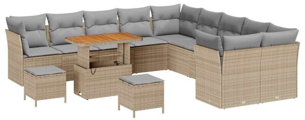 Zestaw Mebli Ogrodowych Komplet Ogrodowy Z Poduszkami 13-Częściowy Beżowy Rattan Na Taras Balkon Ogród