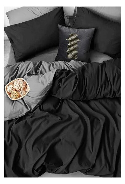 Czarno-szara bawełniana pościel jednoosobowa z prześcieradłem 160x220 cm – Mila Home
