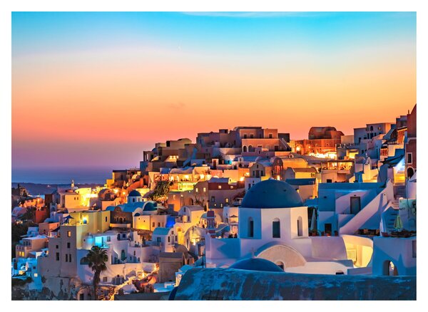 Obraz na szkle - Santorini o zmierzchu (70x50 cm)