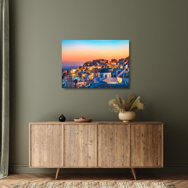 Obraz na szkle - Santorini o zmierzchu (70x50 cm)