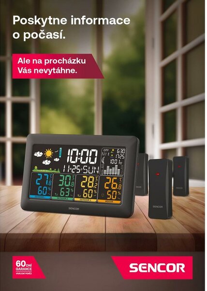 Sencor SWS 6300 Stacja pogodowa z 3 czujnikami bezprzewodowymi, czarny