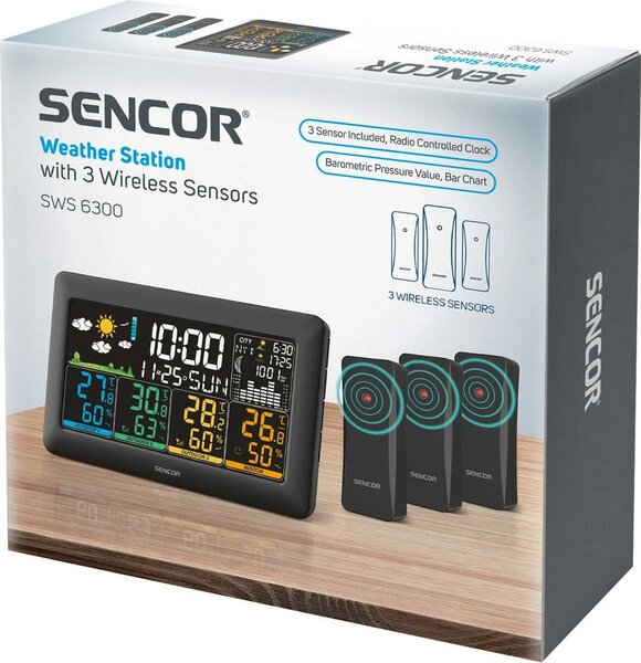 Sencor SWS 6300 Stacja pogodowa z 3 czujnikami bezprzewodowymi, czarny