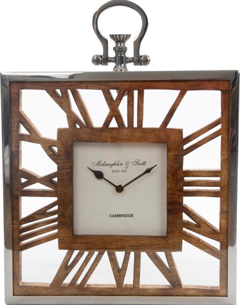 Stylowy zegar z drewna mango w aluminiowej ramie, industrialny