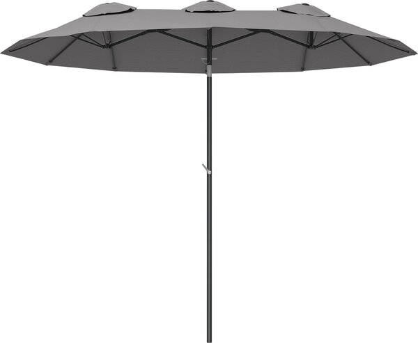 Parasol ogrodowy Outsunny Double, 285x147 cm, z korb, metalowy supek, owalny parasol z wiatroszczelnym dachem, podwójny parasol z regulowanym nachyleniem, na patio, do basenu, szary