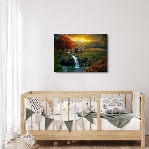 Obraz na szkle domku w bajkowym krajobrazie (70x50 cm)