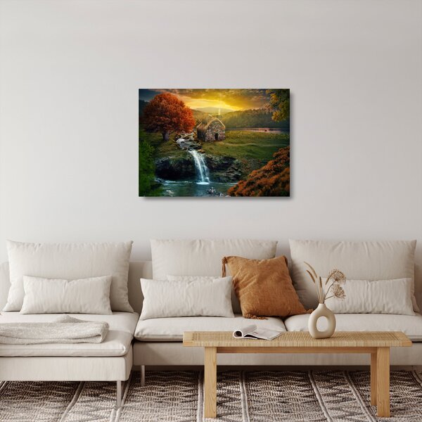 Obraz na szkle domku w bajkowym krajobrazie (70x50 cm)