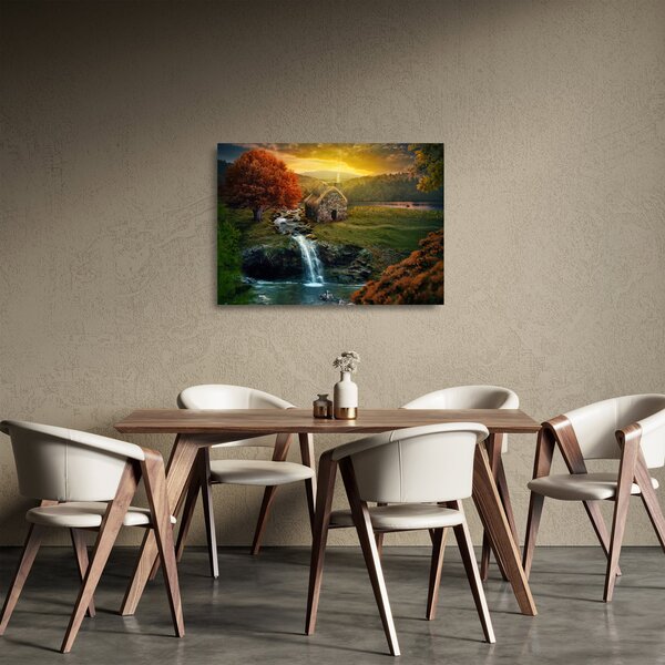 Obraz na szkle domku w bajkowym krajobrazie (70x50 cm)