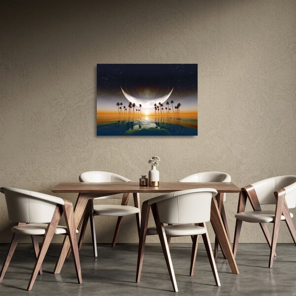 Obraz na szkle - Księżyc nad palmami (70x50 cm)