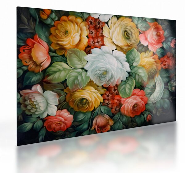 Obraz na szkle namalowanego bukietu kwiatów (70x50 cm)