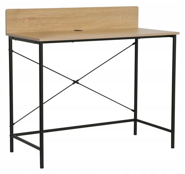 Biurko z szufladą i półkami komputerowe 100 x 49.5 cm kolor czarny i dąb naturalny FURNITEX B12-FX