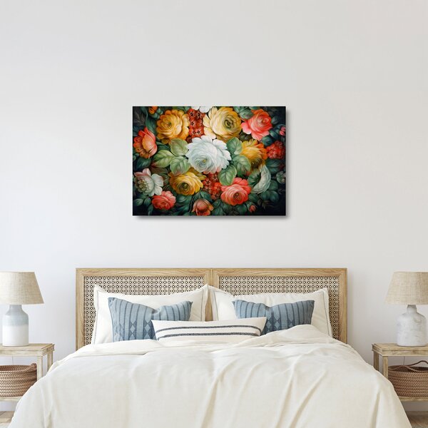 Obraz na szkle namalowanego bukietu kwiatów (70x50 cm)