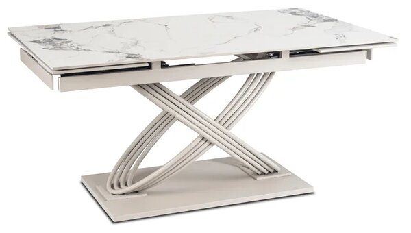 Stół Rozkładany Prostokątny IBIZA 160-240 cm Ceramiczny Biały Marmur/Kaszmir Japandi