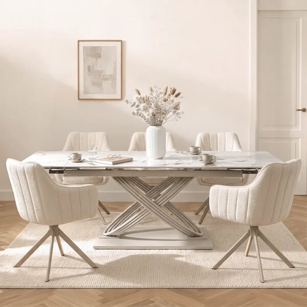 Stół Rozkładany Prostokątny IBIZA 160-240 cm Ceramiczny Biały Marmur/Kaszmir Japandi