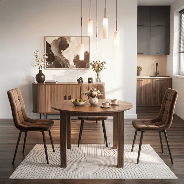 Stół Okrągły Rozkładany HARRY 102-142 cm Orzech Nicea Japandi