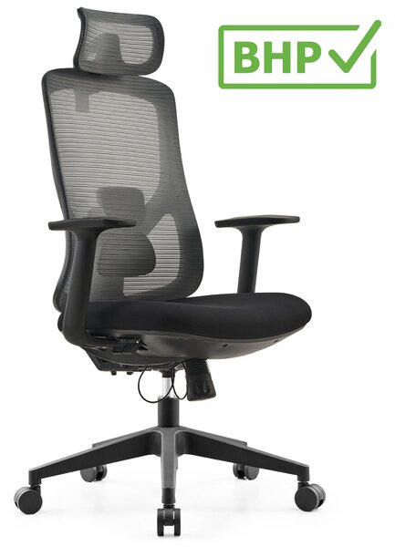 Fotel biurowy ergonomiczny Integro z zagłówkiem, zgodny z normą BHP