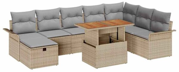 Zestaw Mebli Ogrodowych Komplet Wypoczynkowy Z Poduszkami 9-Częściowy Beżowy Rattan Na Taras Balkon Ogród