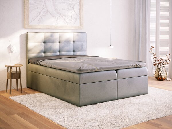 Corse łóżko kontynentalne 120x200 szare z materacem i pojemnikami