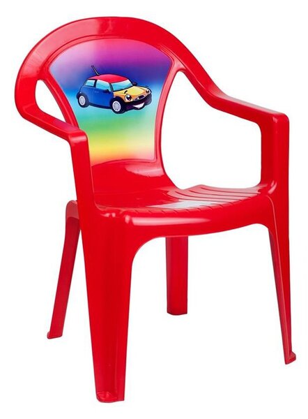 Dziecięce plastikowe krzesełko czerwone z samochodem