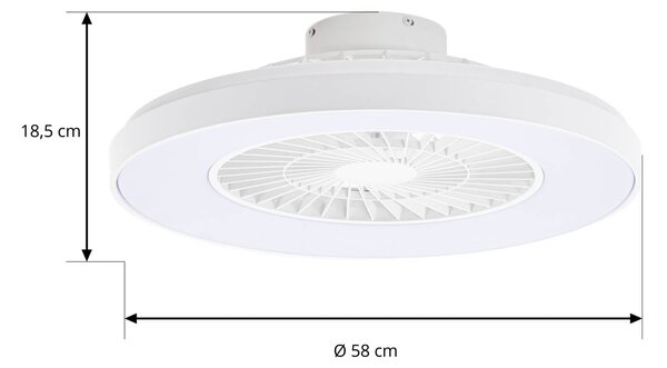 Wentylator sufitowy LED Lindby Teleo, Ø 58 cm, biały, DC, Tuya Teleo Lindby, możliwość ściemniania, biały / opal, salon / jadalnia, tworzywo sztuczne, nowoczesny