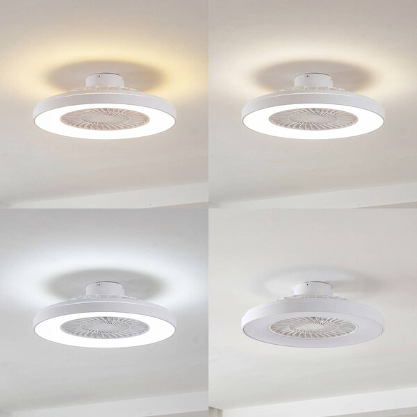 Wentylator sufitowy LED Lindby Teleo, Ø 58 cm, biały, DC, Tuya Teleo Lindby, możliwość ściemniania, biały / opal, salon / jadalnia, tworzywo sztuczne, nowoczesny