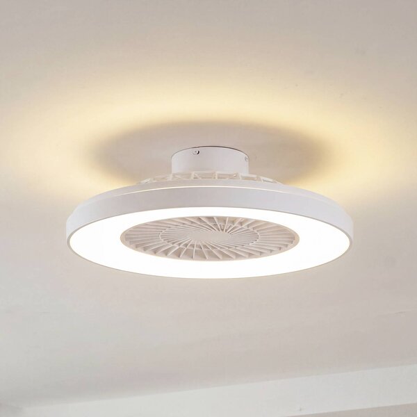 Wentylator sufitowy LED Lindby Teleo, Ø 58 cm, biały, DC, Tuya Teleo Lindby, możliwość ściemniania, biały / opal, salon / jadalnia, tworzywo sztuczne, nowoczesny